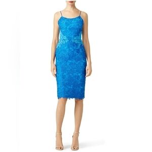 Monique Lhuillier Lace Sheath Dress Wedding Guest Cocktail Blue 2